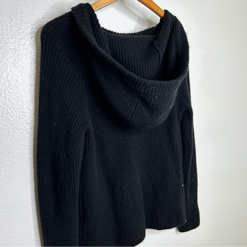 VINCE Cashmere Wool Ribbed Hooded Pullover Sweater Black S - Picture 5 of 12